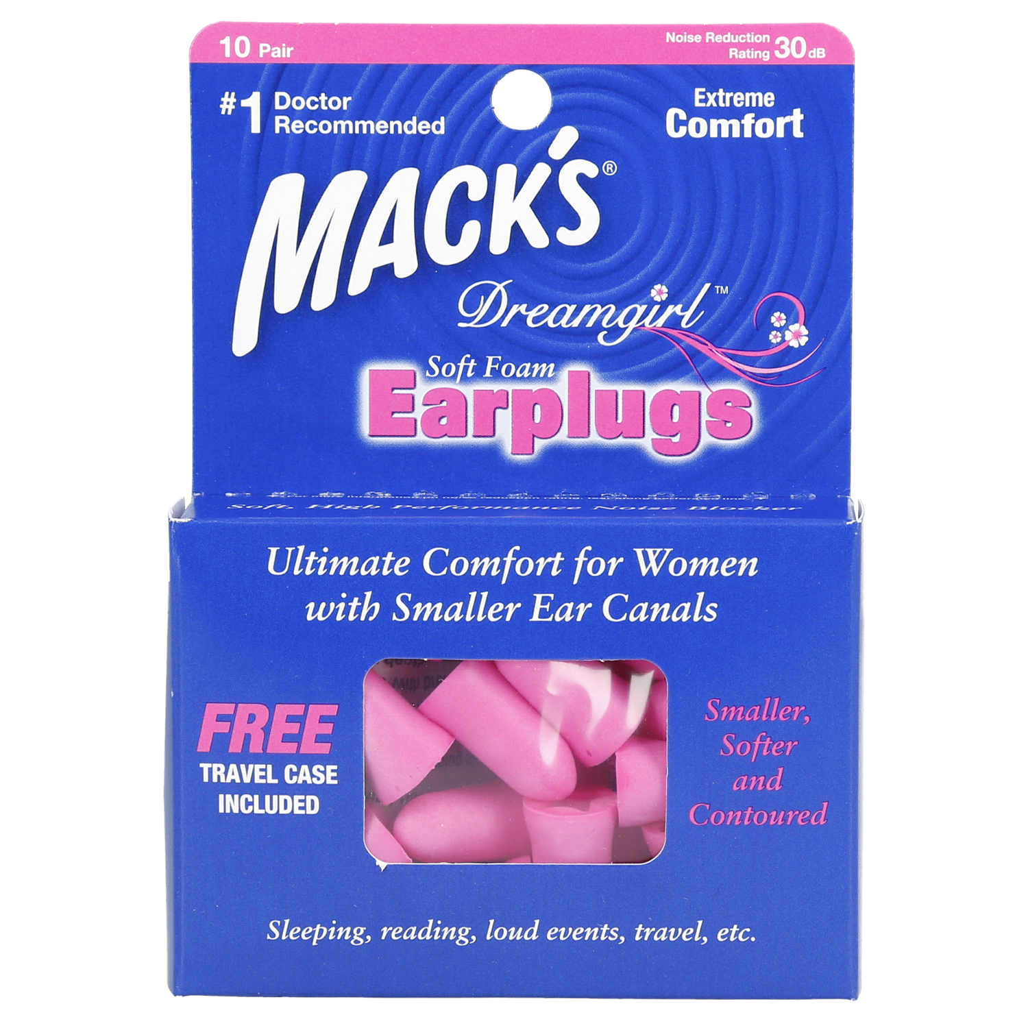 slide 1 of 2, Mack's Dreamgirl Foam Earplugs With Free Travel Case, 10 ct