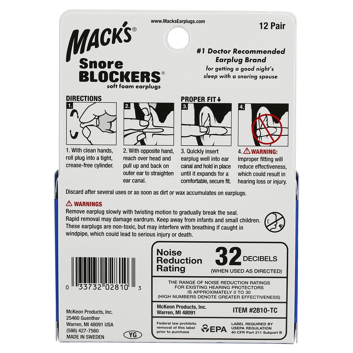 slide 2 of 2, Mack's Snore Blockers Soft Foam Earplugs, 12 ct