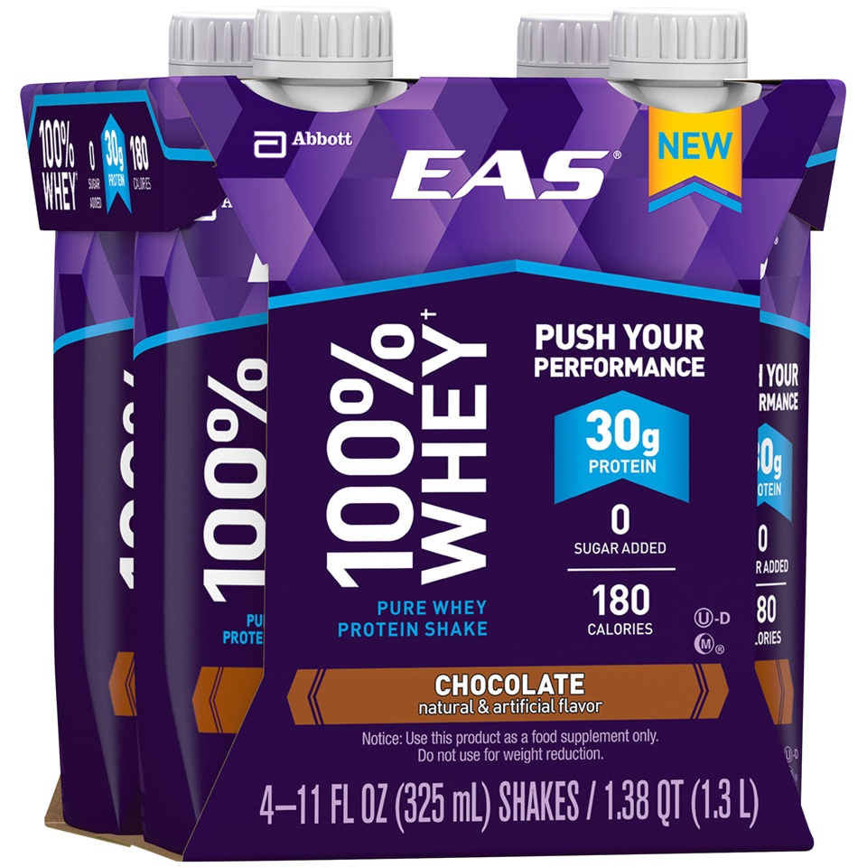 slide 2 of 4, EAS 100% Whey Chocolate Protein Shake, 4 ct; 11 oz