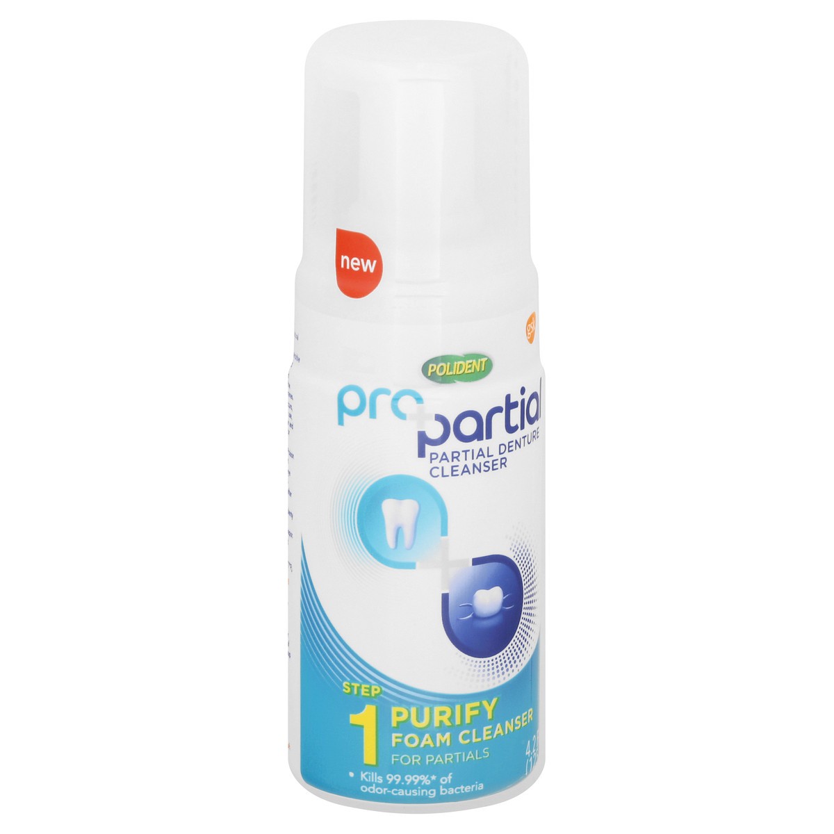 slide 3 of 11, Polident Pro Partial Foam Step 1 Purify Denture Cleanser 4.2 oz, 125 ml