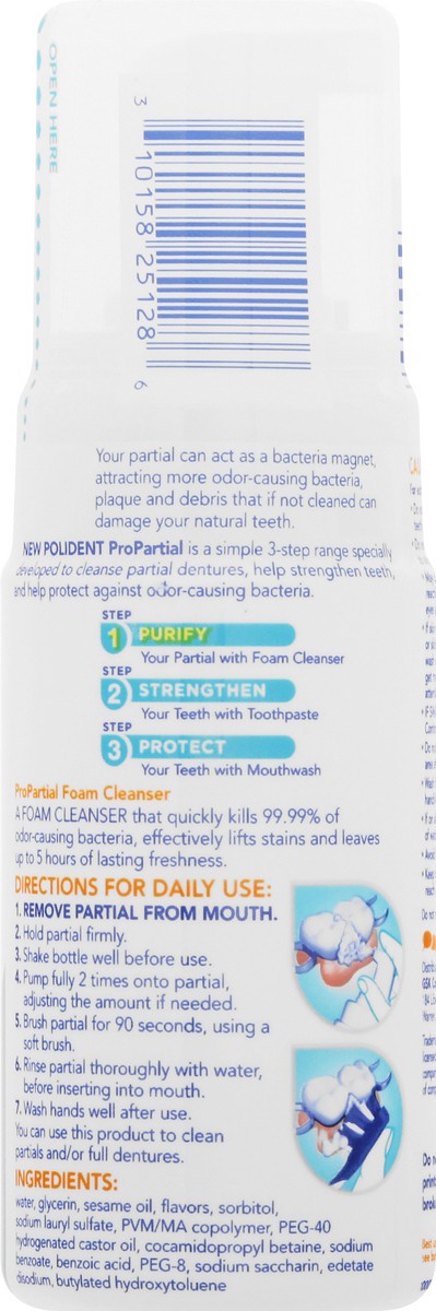 slide 2 of 11, Polident Pro Partial Foam Step 1 Purify Denture Cleanser 4.2 oz, 125 ml