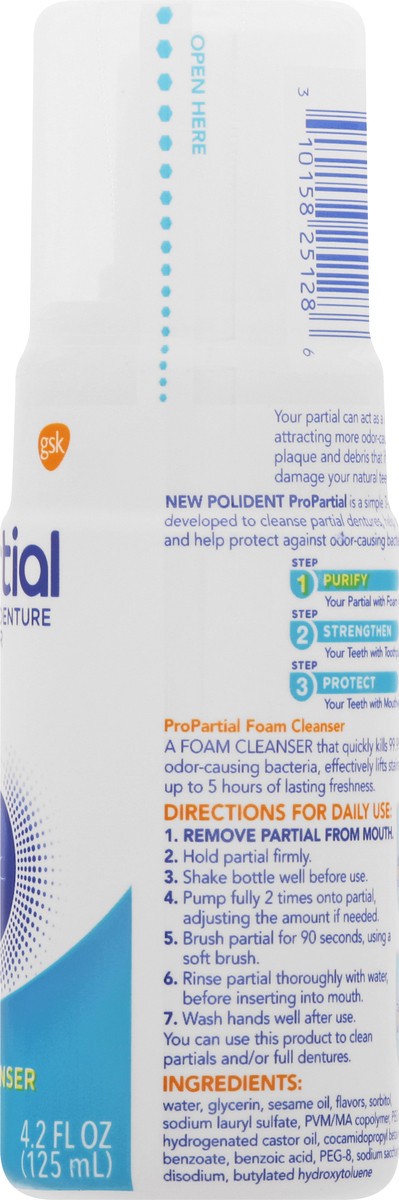 slide 5 of 11, Polident Pro Partial Foam Step 1 Purify Denture Cleanser 4.2 oz, 125 ml