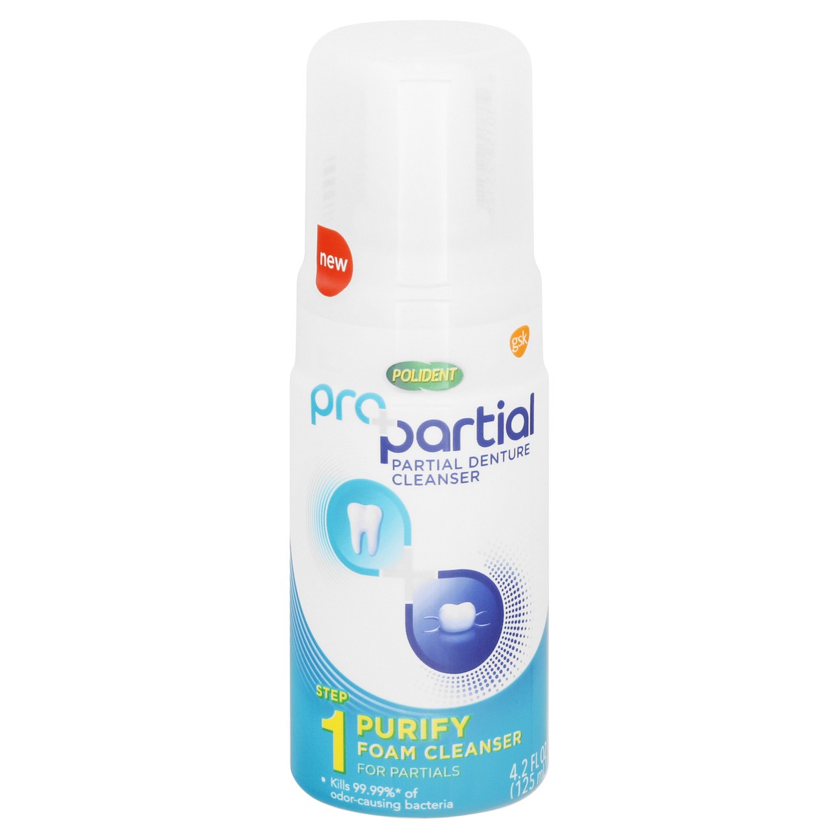 slide 7 of 11, Polident Pro Partial Foam Step 1 Purify Denture Cleanser 4.2 oz, 125 ml