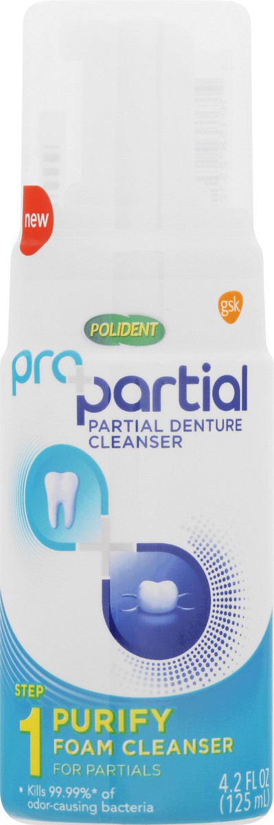 slide 10 of 11, Polident Pro Partial Foam Step 1 Purify Denture Cleanser 4.2 oz, 125 ml