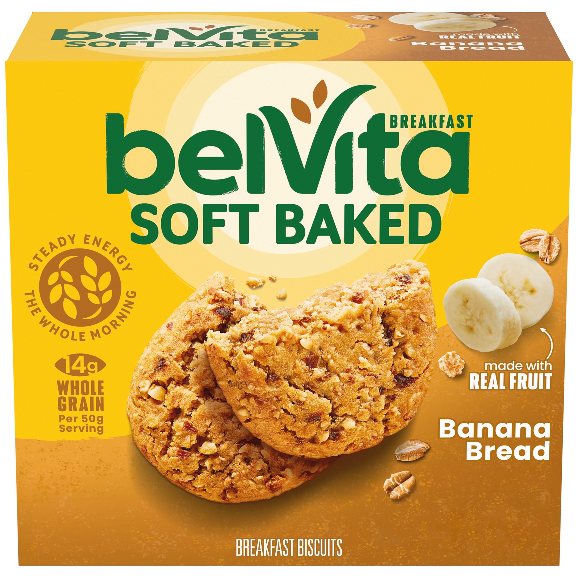 slide 1 of 9, belVita Soft Baked Breakfast Bars, Banana Bread, 5 Packs (1 Biscuit Per Pack), 8.8 oz