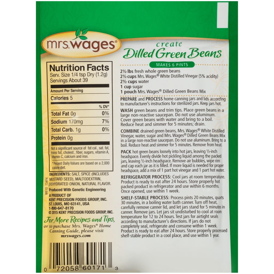 Mrs. Wages Create Dilled Green Beans Refrigerator Or Canning Mix 1.66
