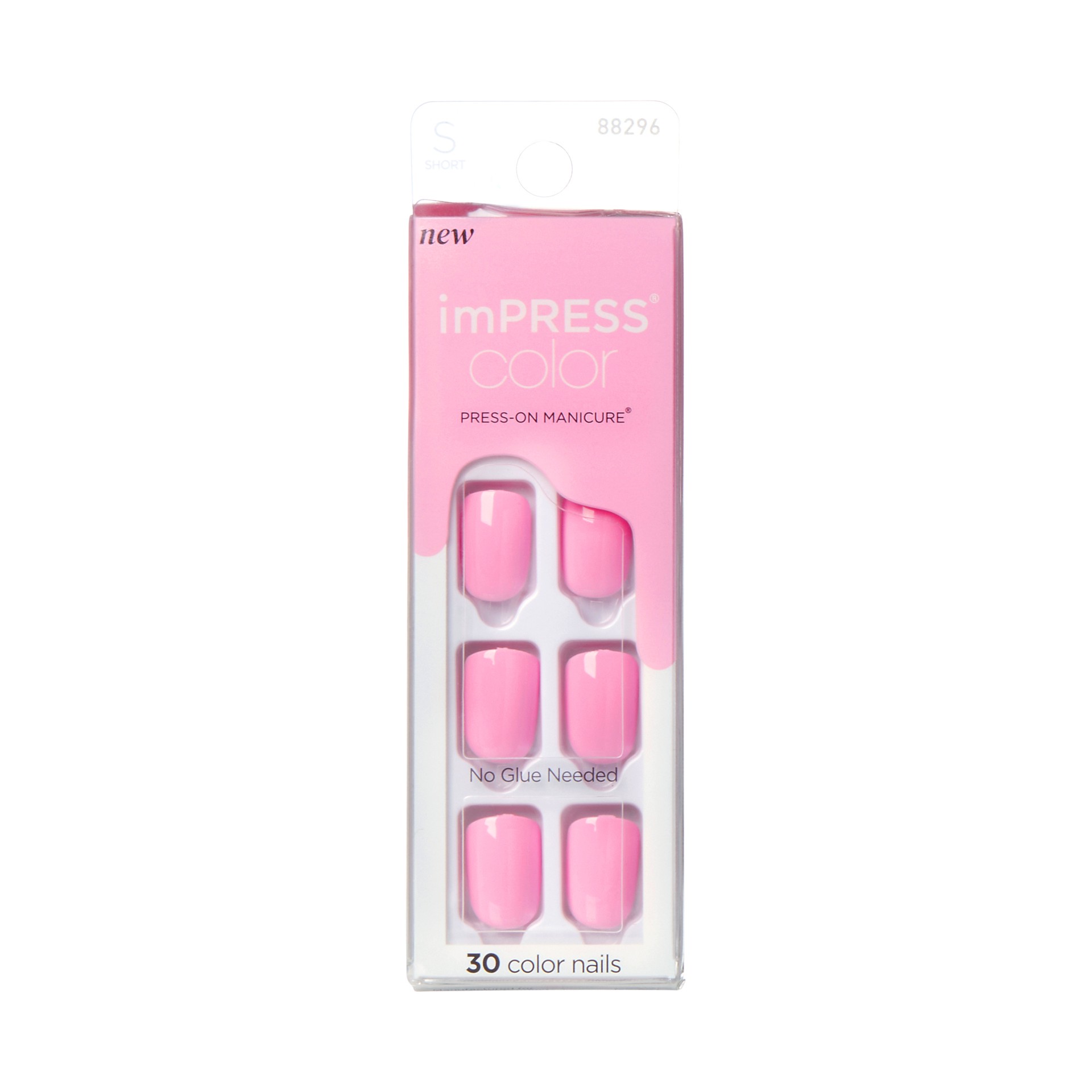 slide 1 of 5, imPRESS KISS imPRESS Color Press-On Manicure Fake Nails, Self Care - Short & Square, Solid Pink, Ready To Wear, Chip Proof, Smudge Proof, No Dry Time, Mini File & More | 30 Count, 1 ct