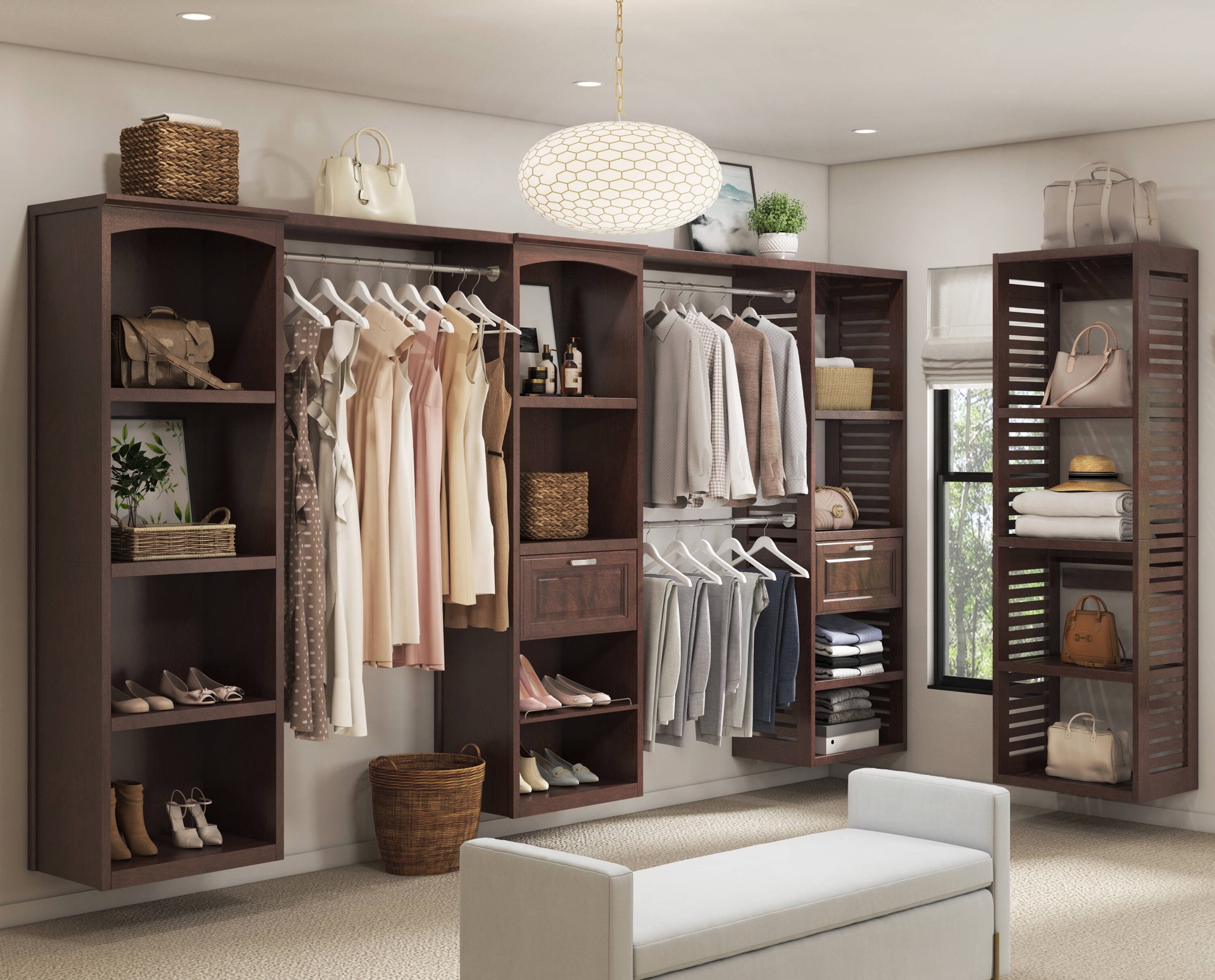 slide 4 of 6, allen + roth Hartford Java Ventilated Open shelves Wood Closet Tower ( 24-in W x 16-in D ), 1 ct