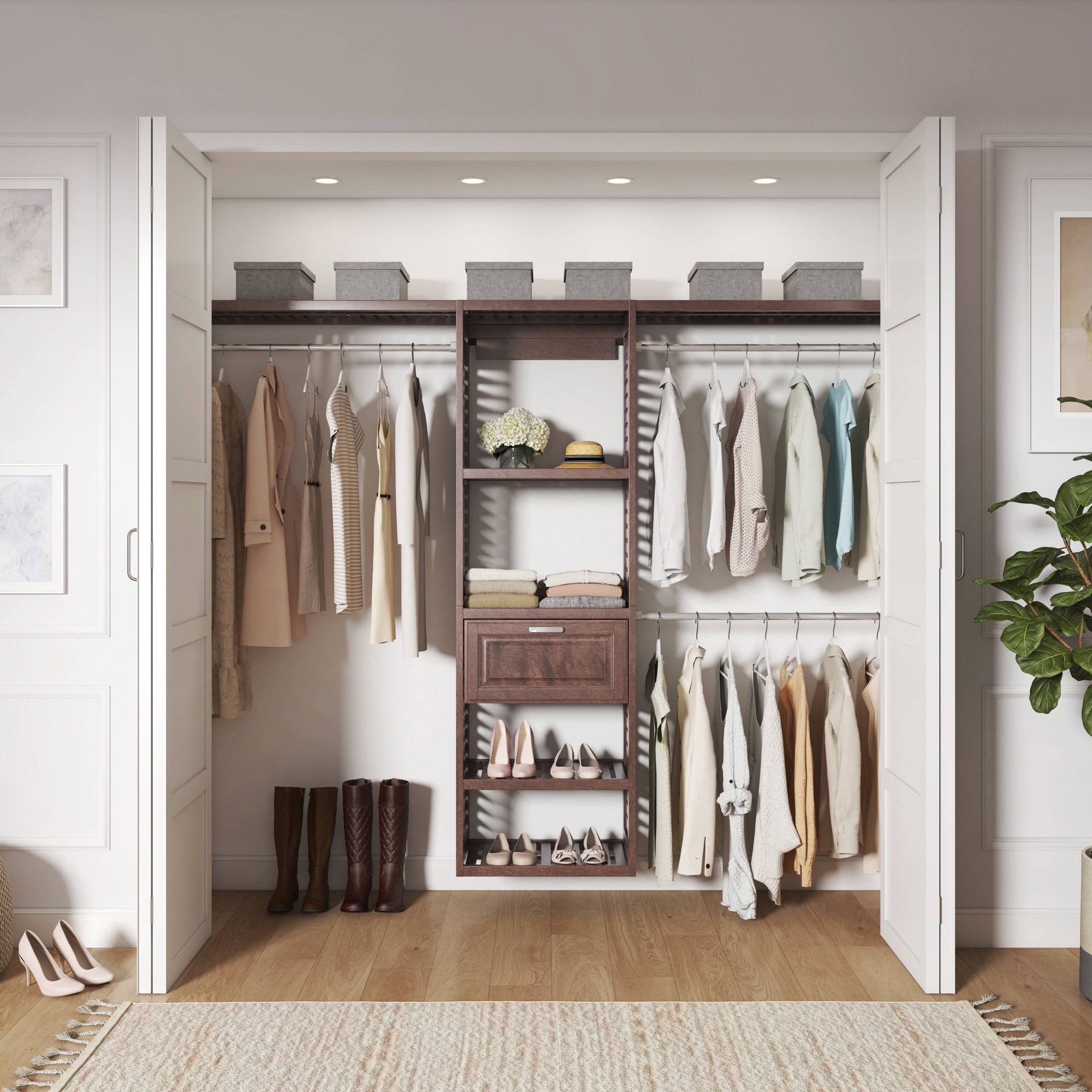 slide 6 of 6, allen + roth Hartford Java Ventilated Open shelves Wood Closet Tower ( 24-in W x 16-in D ), 1 ct