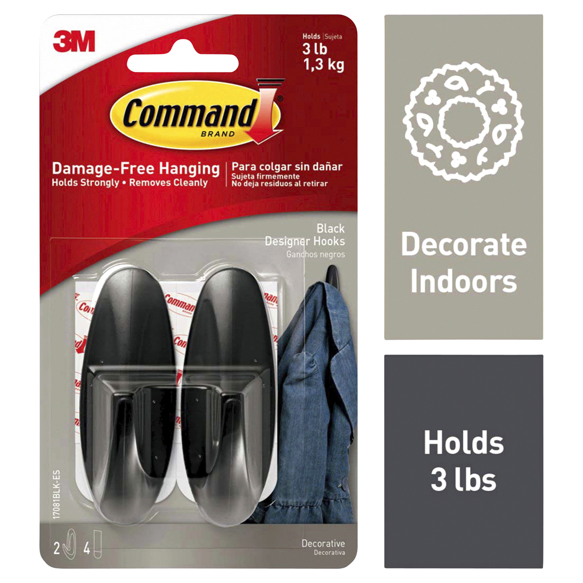 slide 1 of 1, Command Medium Designer Hooks, Black, 2 ct