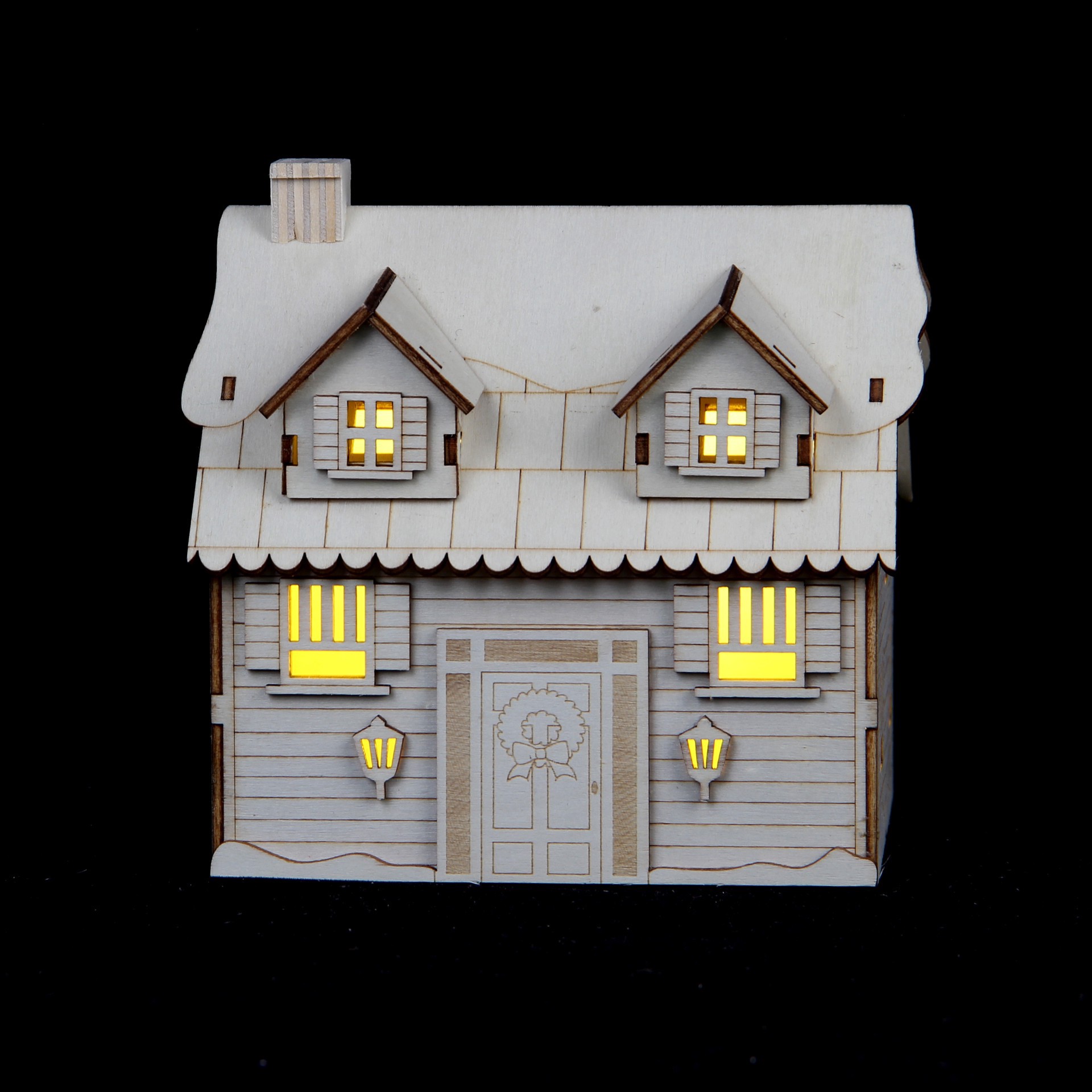slide 5 of 5, 6" Unfinished Snowy House Diy Led Wood Decor By Make Market, 6 in