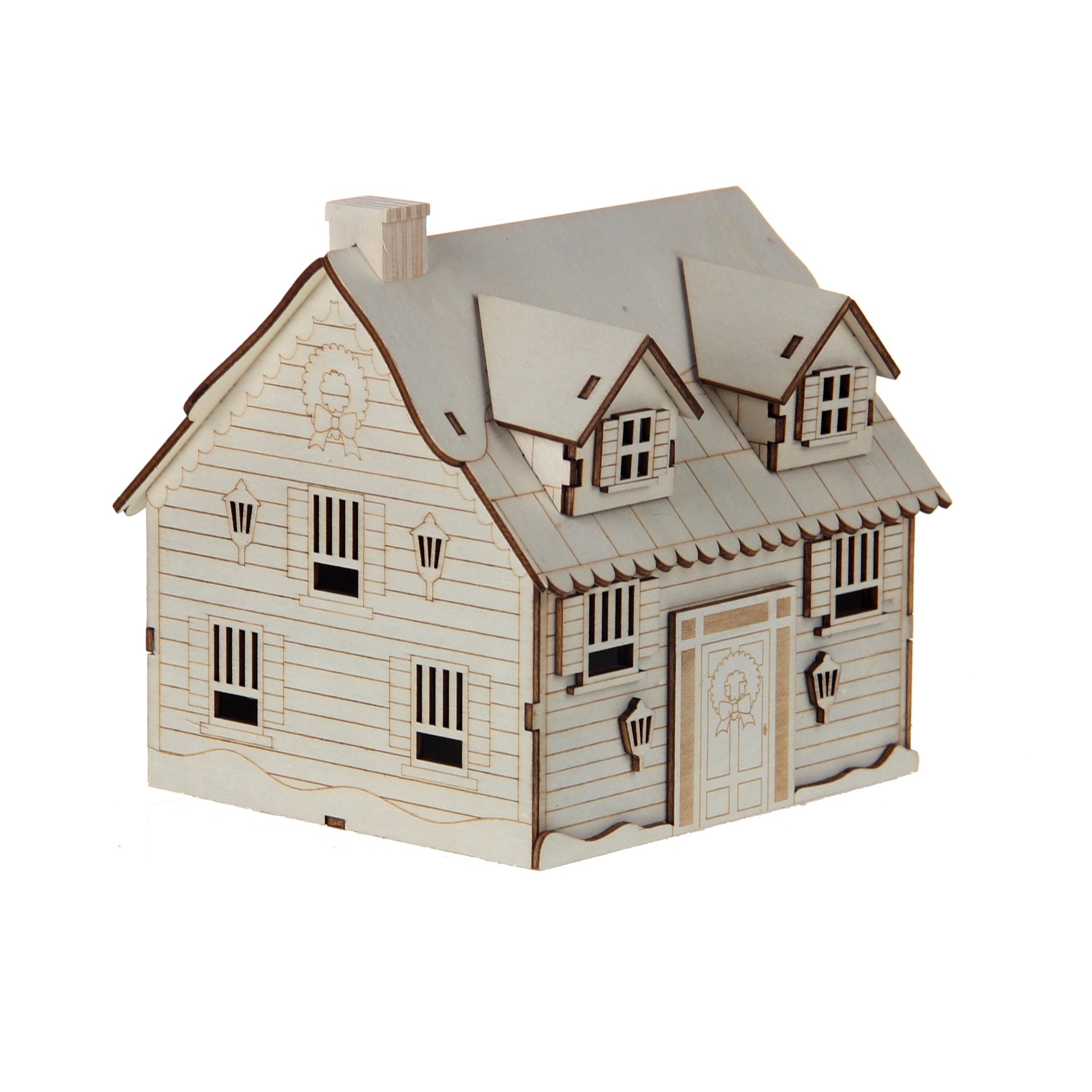 slide 3 of 5, 6" Unfinished Snowy House Diy Led Wood Decor By Make Market, 6 in