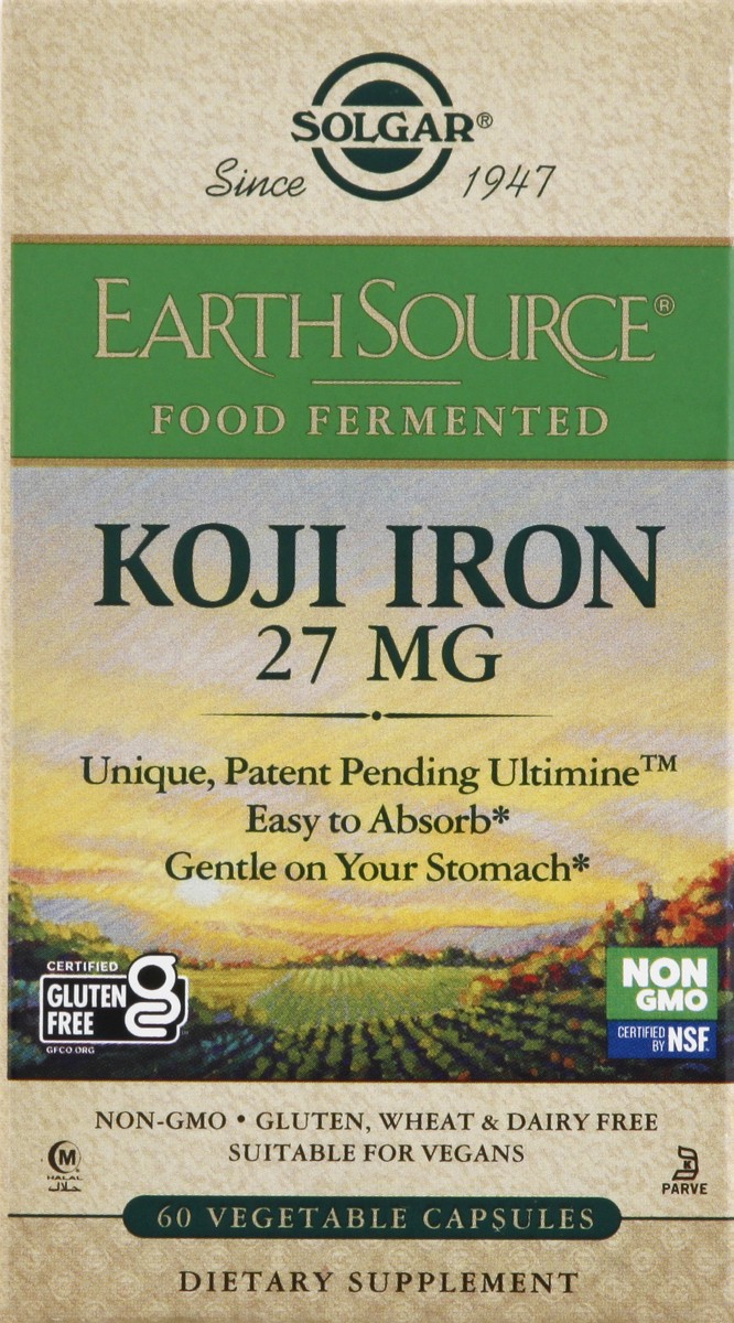 slide 4 of 9, Solgar EarthSource 27 mg Vegetarian Capsules Koji Iron 60 ea, 1 ct