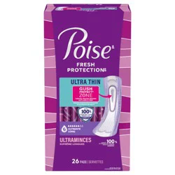 Poise Ultra Thin Incontinence Pads & Postpartum Pads for Bladder Leaks, 6 Drop Ultimate Absorbency, Long Length, 26 Count