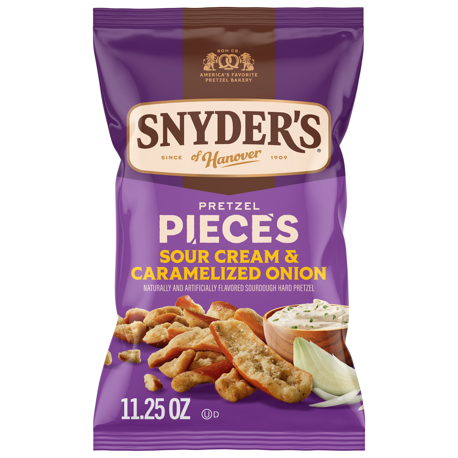 slide 1 of 15, Snyder's of Hanover Sour Cream & Caramelized Onion Pretzels, 11.25 oz Bag, 11.25 oz