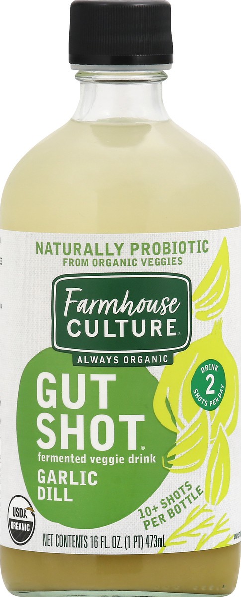 slide 1 of 9, Farmhouse Culture Garlic Dill Pickle Gut Shot Og, 16 oz