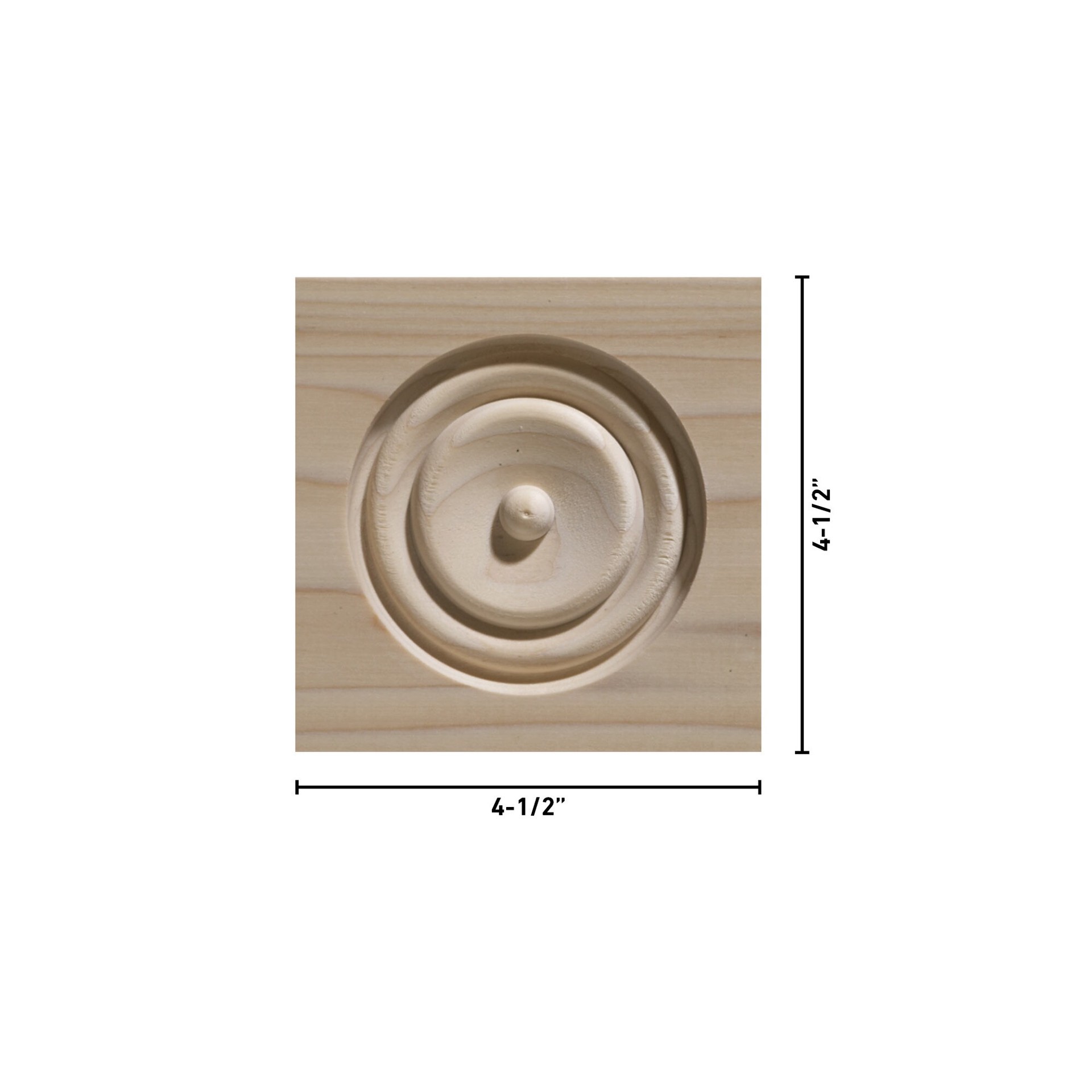 slide 3 of 4, Ornamental Mouldings 4.5-in x 4.5-in Unfinished White hardwood Square Bullseye Rosette, 1 ct