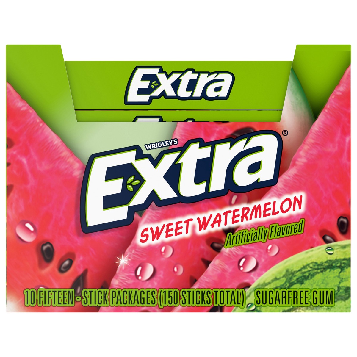 slide 1 of 8, EXTRA Gum Sweet Watermelon Sugarfree Chewing Gum, 15 Pieces (Pack of 10), 10 ct