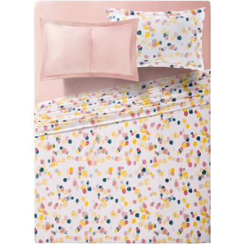 slide 1 of 1, cotton sateen sheet set, queen, rose/yellow/gray dots, 1 ct