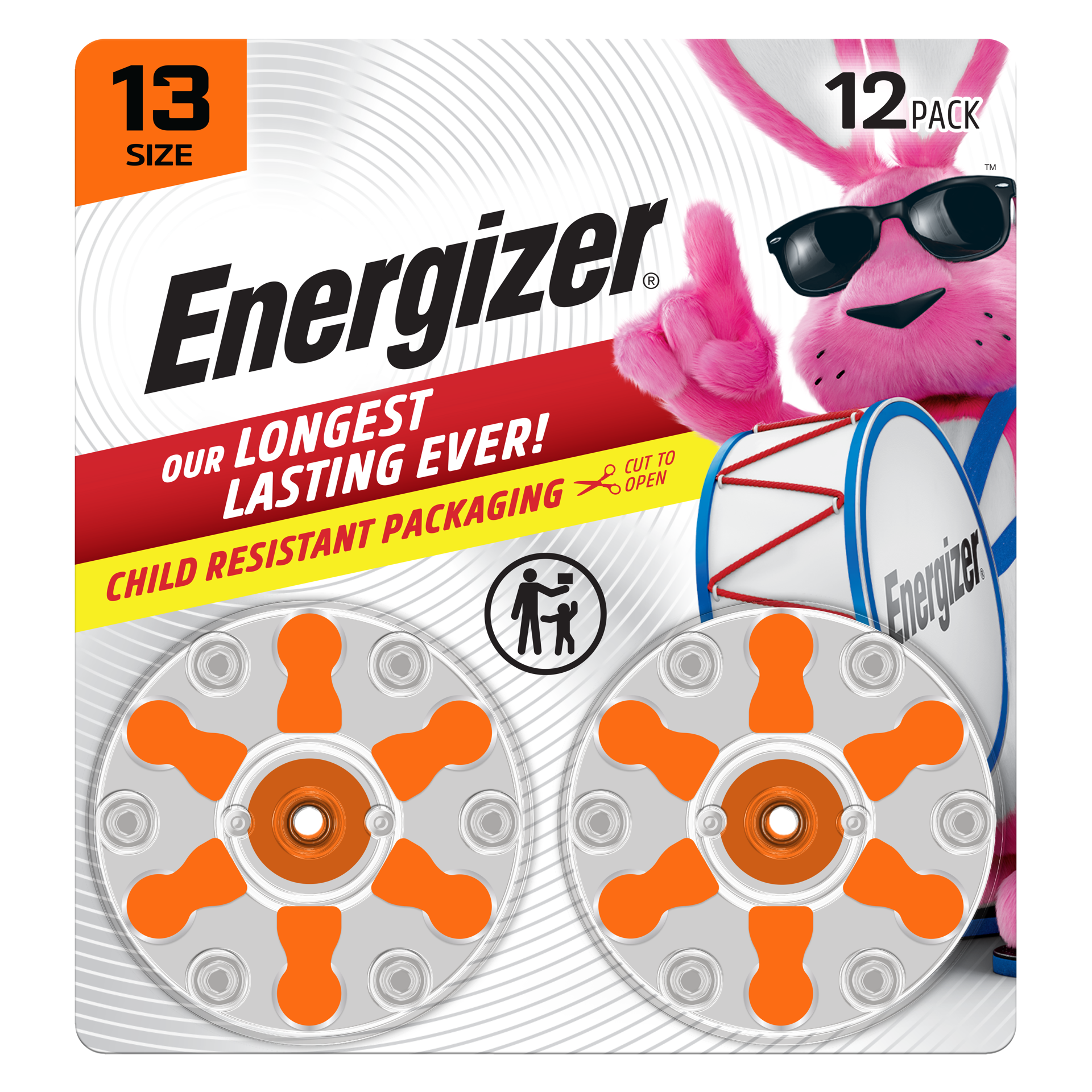 slide 1 of 6, Energizer Hearing Aid Batteries Size 13, Orange Tab, 12 Pack, 12 ct