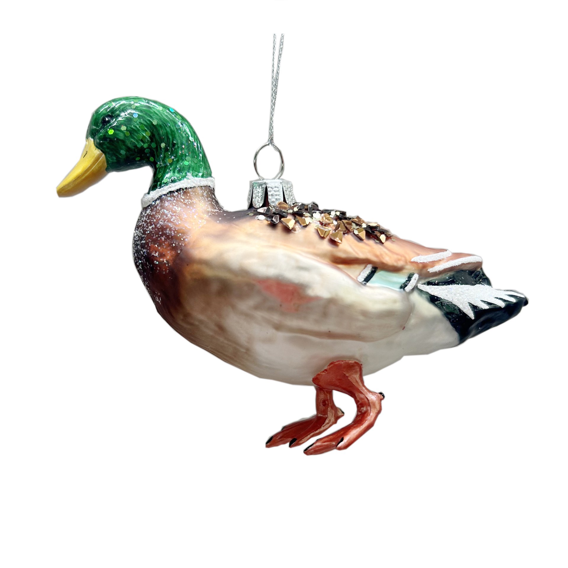 slide 2 of 2, 6.75" Green, Brown & White Duck Glass Ornament By Ashland, 6.75 in
