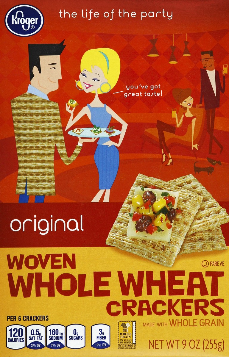 slide 1 of 5, Kroger Woven Whole Wheat Crackers, 9 oz