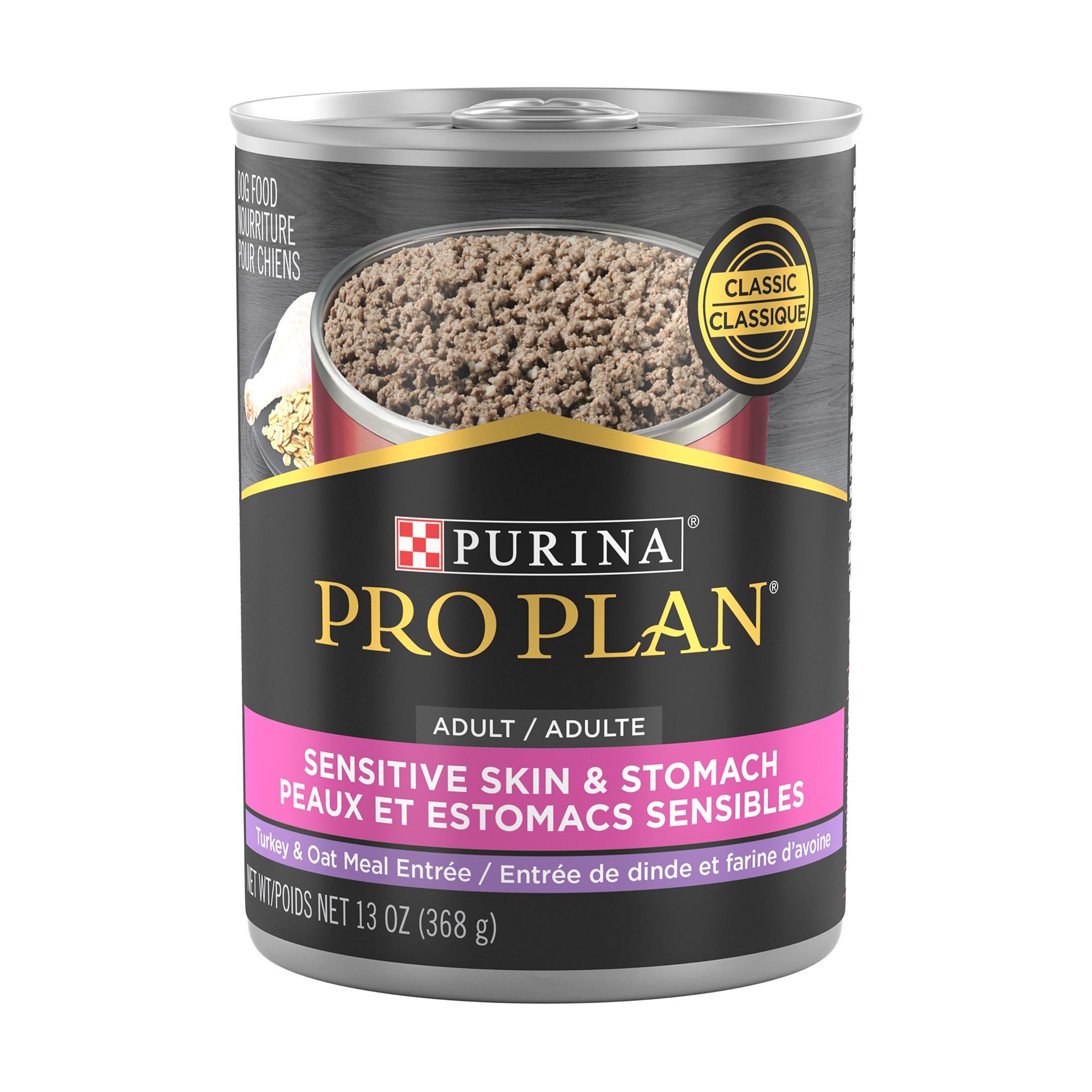 slide 1 of 1, Purina Pro Plan Sensitive Skin and Stomach Pate Turkey and Oat Meal Entree Wet Dog Food 13 oz. Can, 1 ct