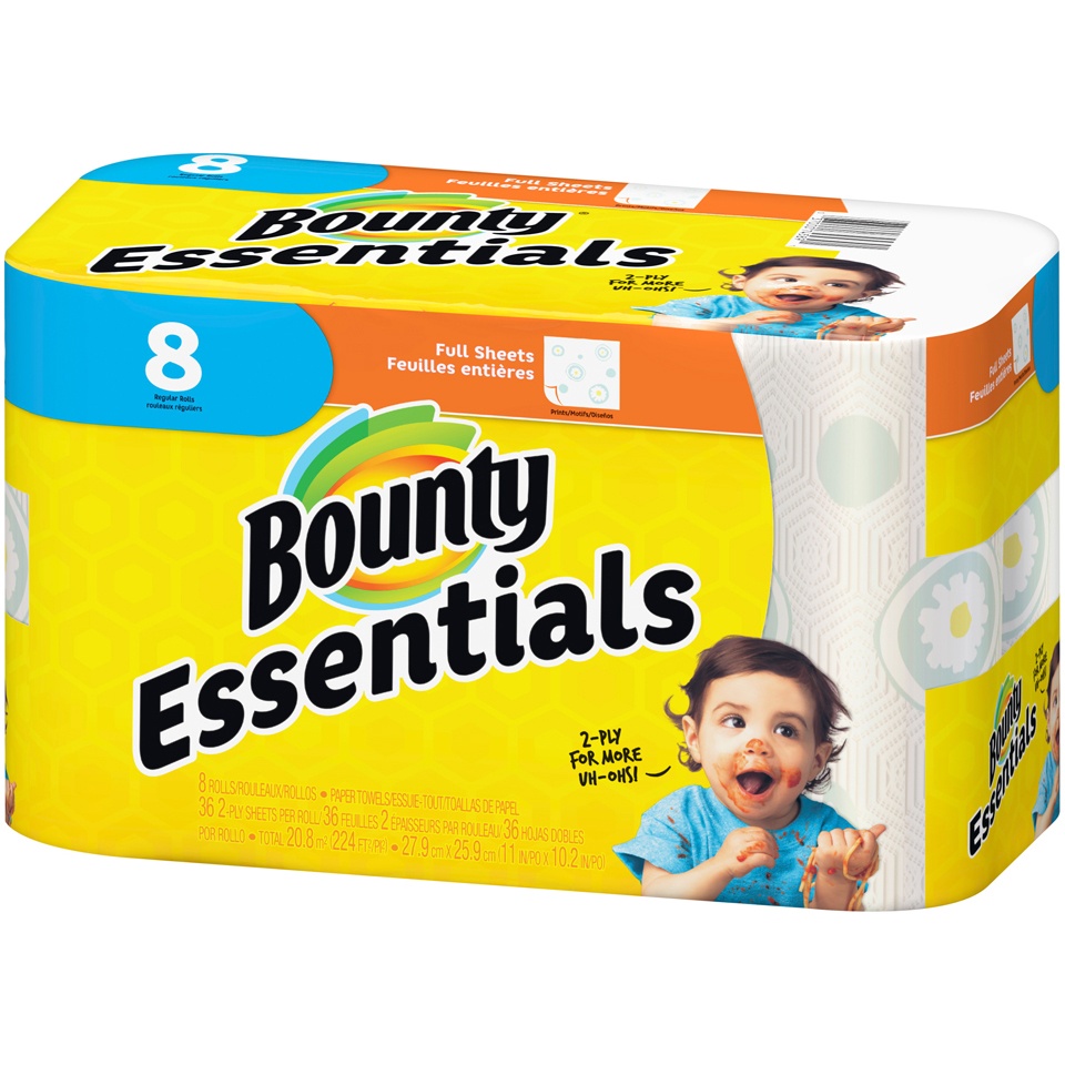 slide 3 of 3, Bounty Essentials 8 Reg Roll Paper Towels, 224 sq ft