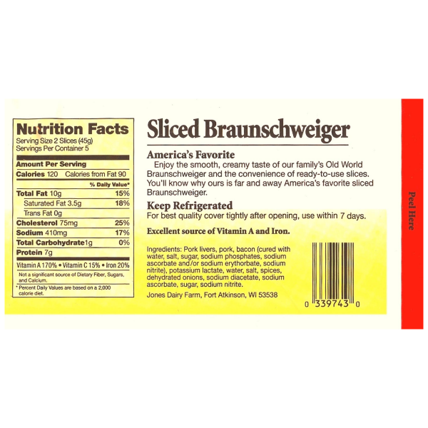 slide 20 of 21, Jones Sliced Braunschweiger Liverwurst with Bacon, Fully Cooked Liver Sausage, Gluten Free, 8 oz, 8 oz