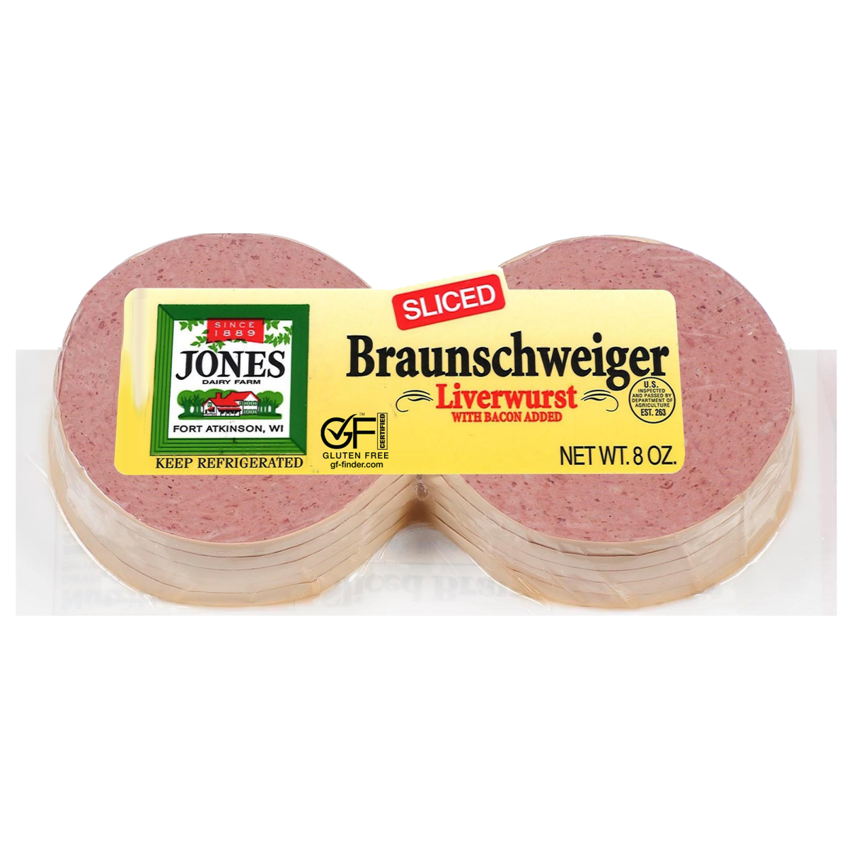 slide 1 of 21, Jones Sliced Braunschweiger Liverwurst with Bacon, Fully Cooked Liver Sausage, Gluten Free, 8 oz, 8 oz