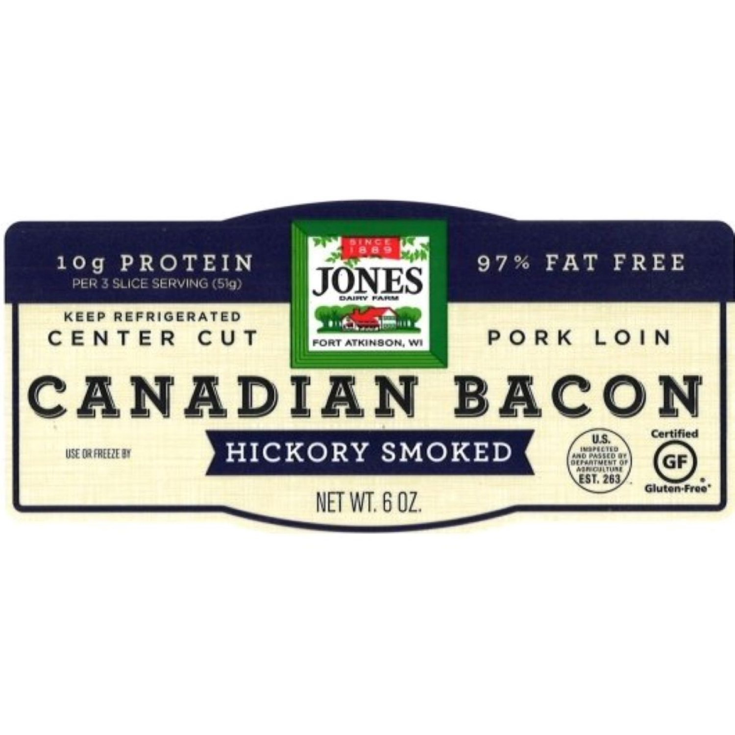 slide 2 of 3, Jones Dairy Farm Center Cut Canadian Hickory Smoked Bacon 6 oz, 6 oz