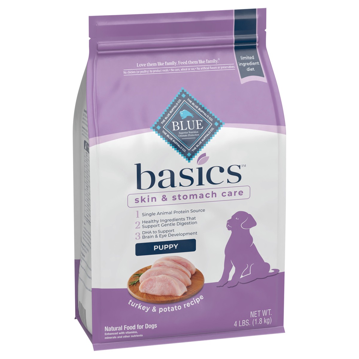 slide 2 of 9, Blue Buffalo Blue Basics Puppy Turkey & Potato Recipe Dry Dog Food, 4 lb