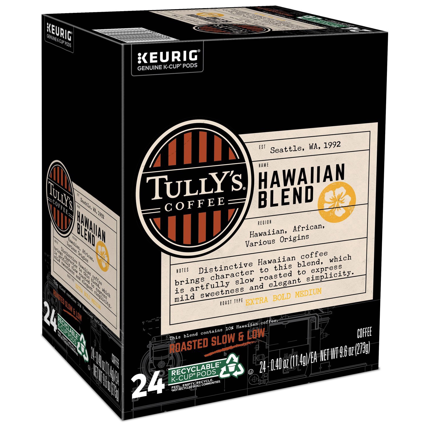 slide 9 of 12, Tully's Coffee Hawaiian Blend Keurig Single-Serve K-Cup Pods, Medium Roast Coffee, 24 Count, 24 ct