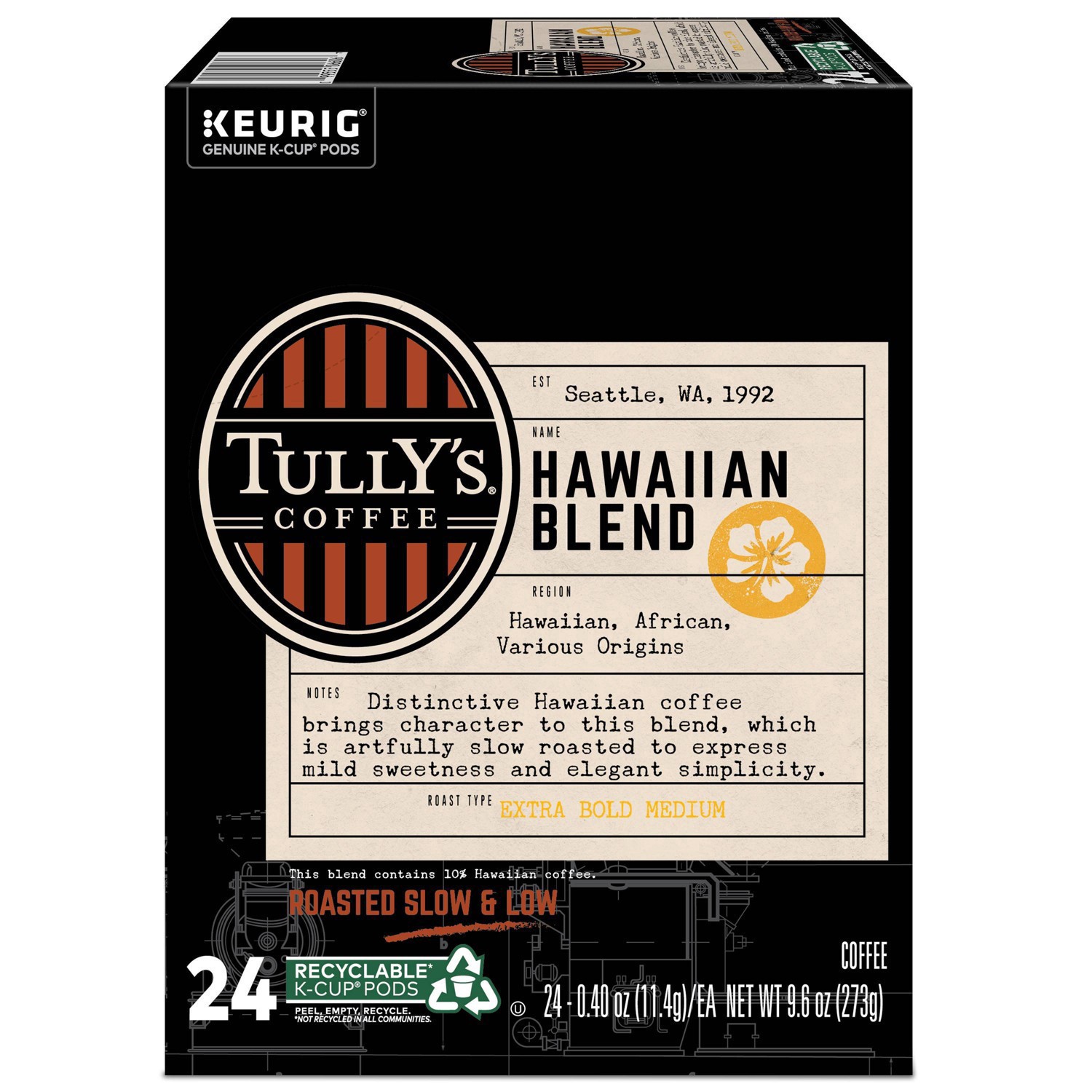 slide 12 of 12, Tully's Coffee Hawaiian Blend Keurig Single-Serve K-Cup Pods, Medium Roast Coffee, 24 Count, 24 ct