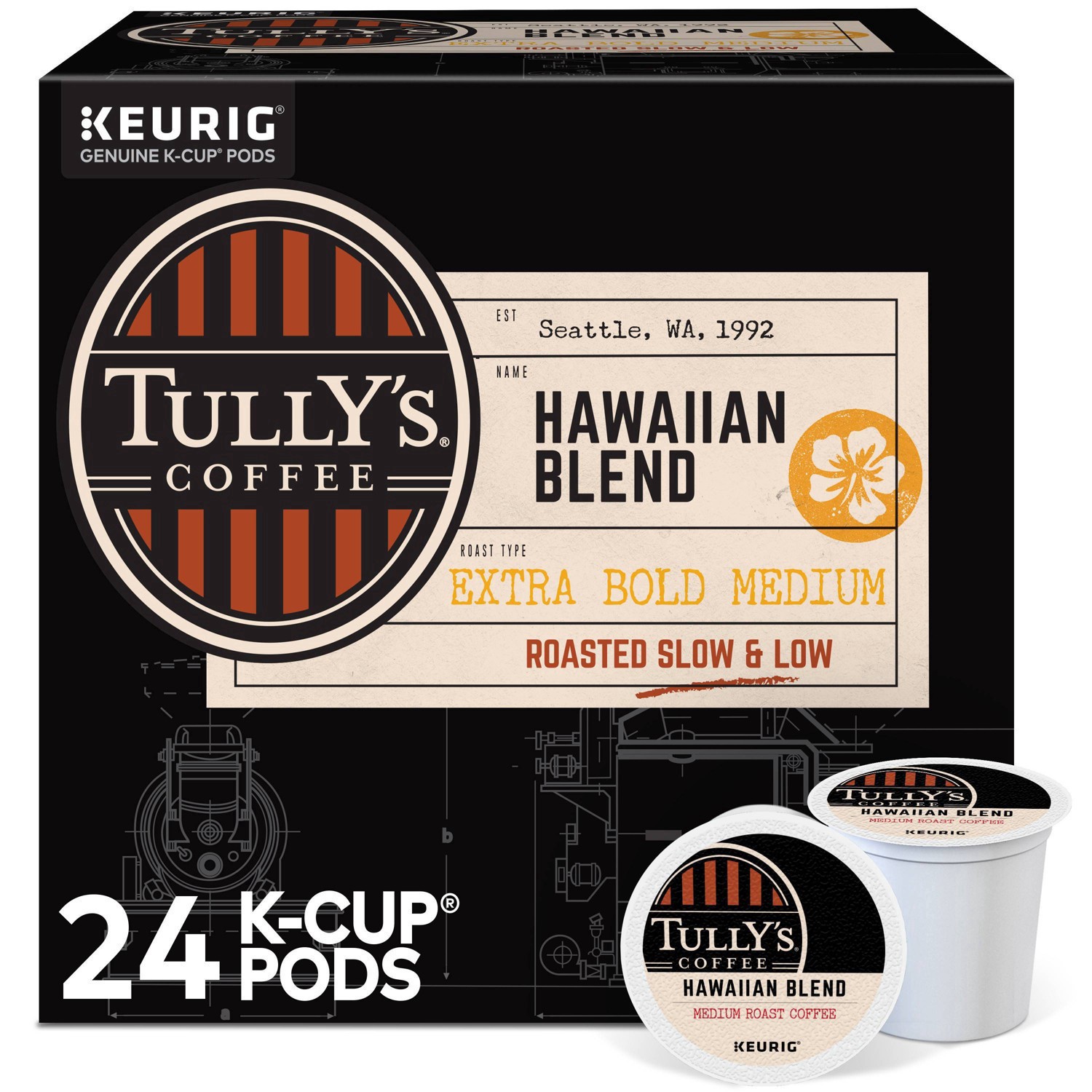 slide 3 of 12, Tully's Coffee Hawaiian Blend Keurig Single-Serve K-Cup Pods, Medium Roast Coffee, 24 Count, 24 ct