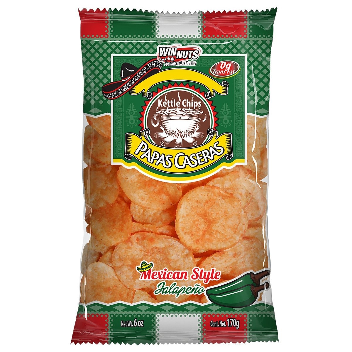 slide 1 of 1, Winnuts Papas Caseras Mexican Style Jalapeno Kettle Chips, 6 oz