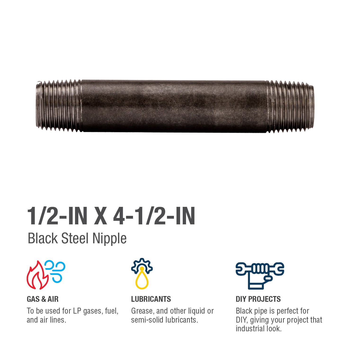 slide 4 of 6, RELIABILT 1/2-in x 4-1/2-in Black Nipple, 1 ct