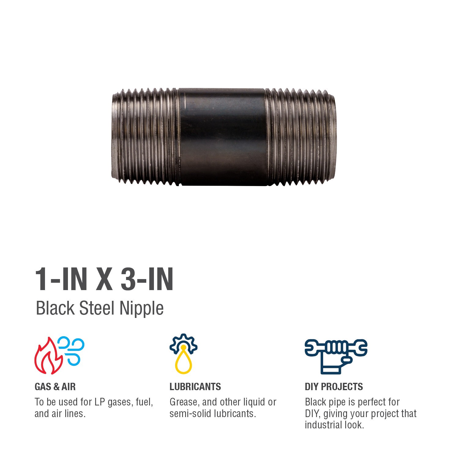 slide 4 of 6, RELIABILT 1-in x 3-in Black Nipple, 1 ct