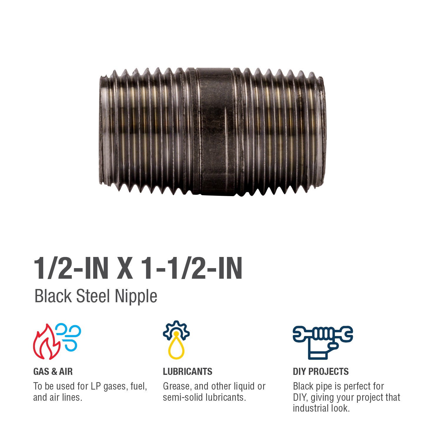 slide 4 of 6, RELIABILT 1/2-in x 1-1/2-in Black Nipple, 1 ct