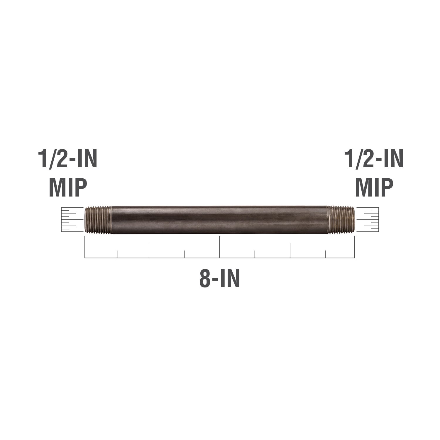 slide 3 of 6, RELIABILT 1/2-in x 8-in Black Nipple, 1 ct