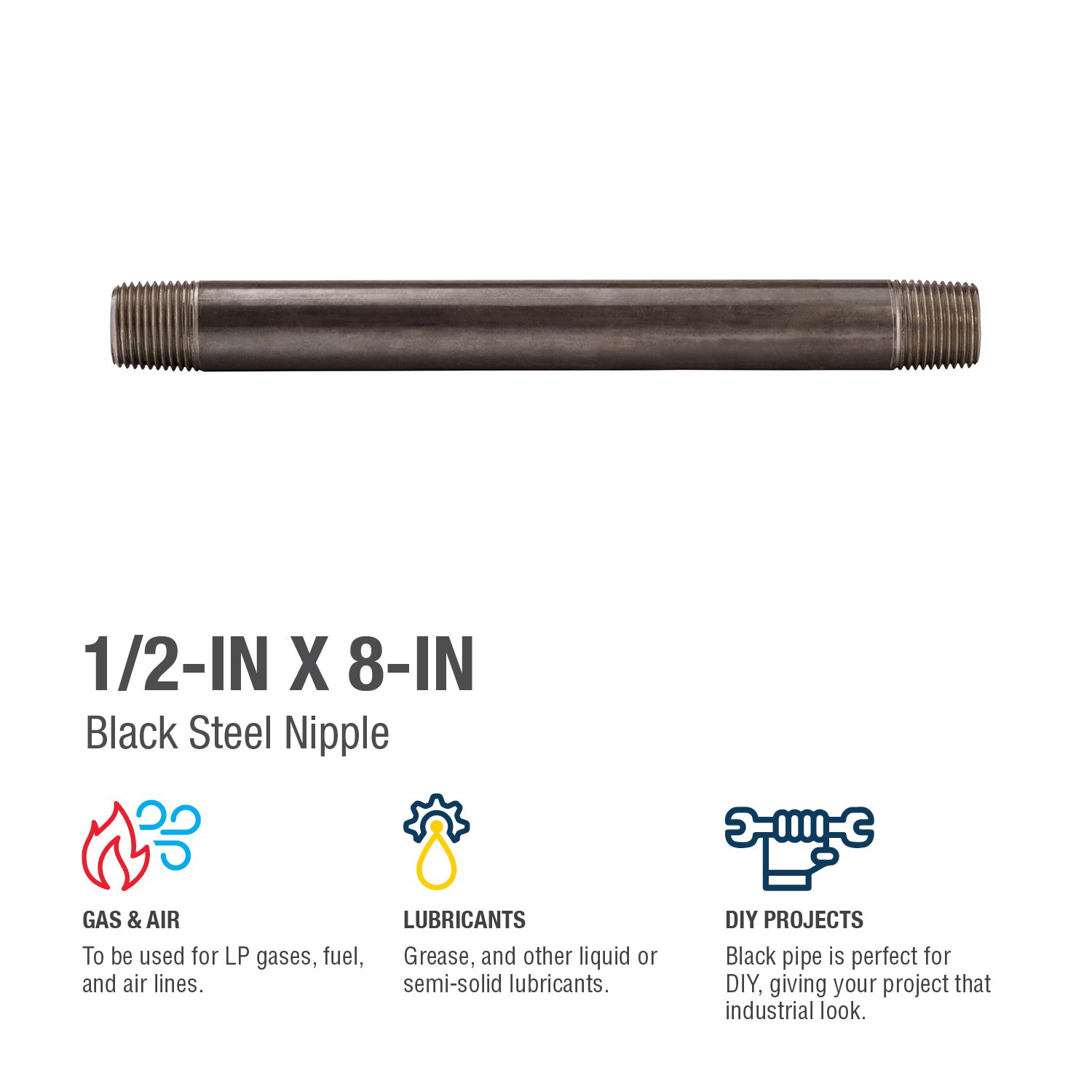 slide 4 of 6, RELIABILT 1/2-in x 8-in Black Nipple, 1 ct