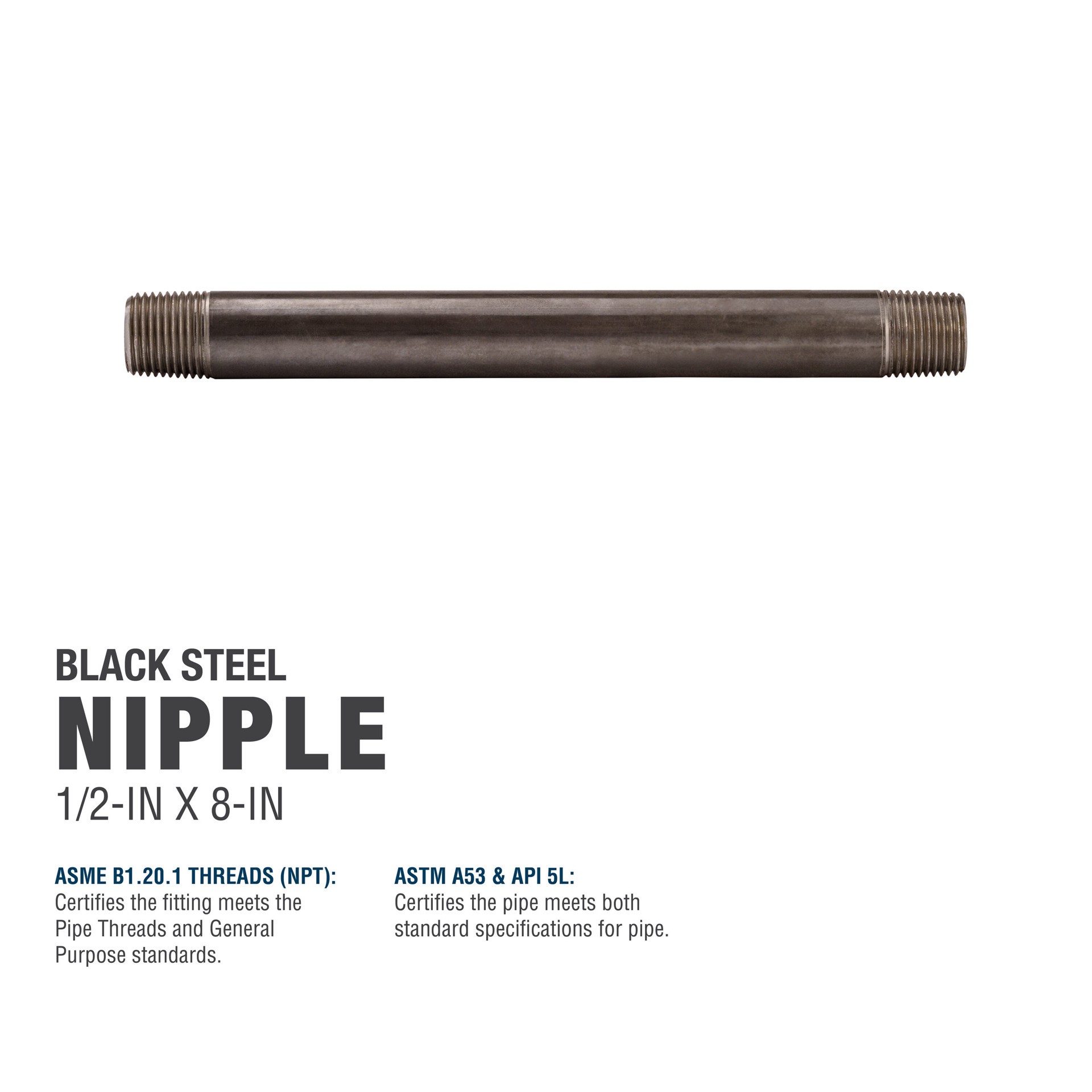 slide 5 of 6, RELIABILT 1/2-in x 8-in Black Nipple, 1 ct