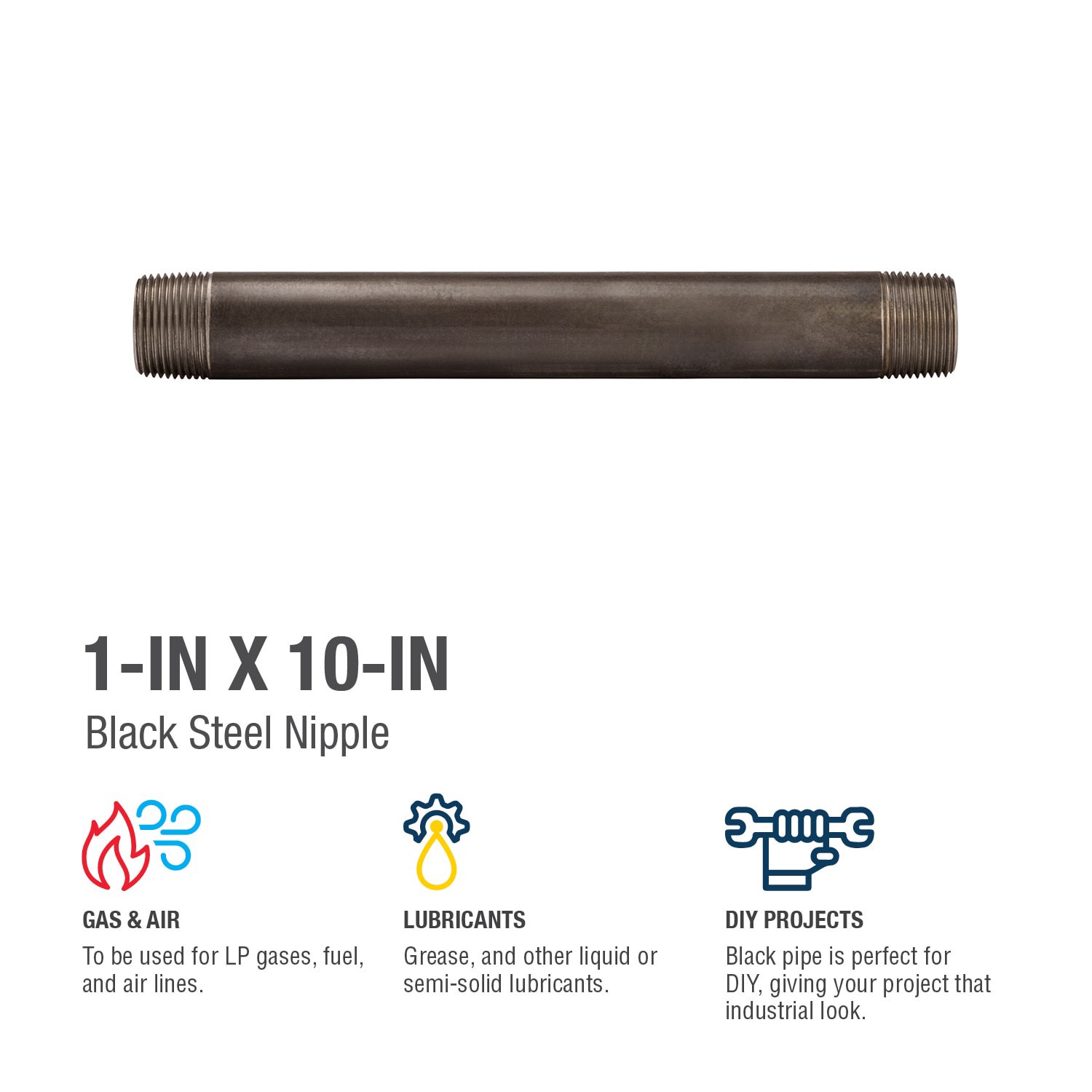 slide 4 of 6, RELIABILT 1-in x 10-in Black Nipple, 1 ct