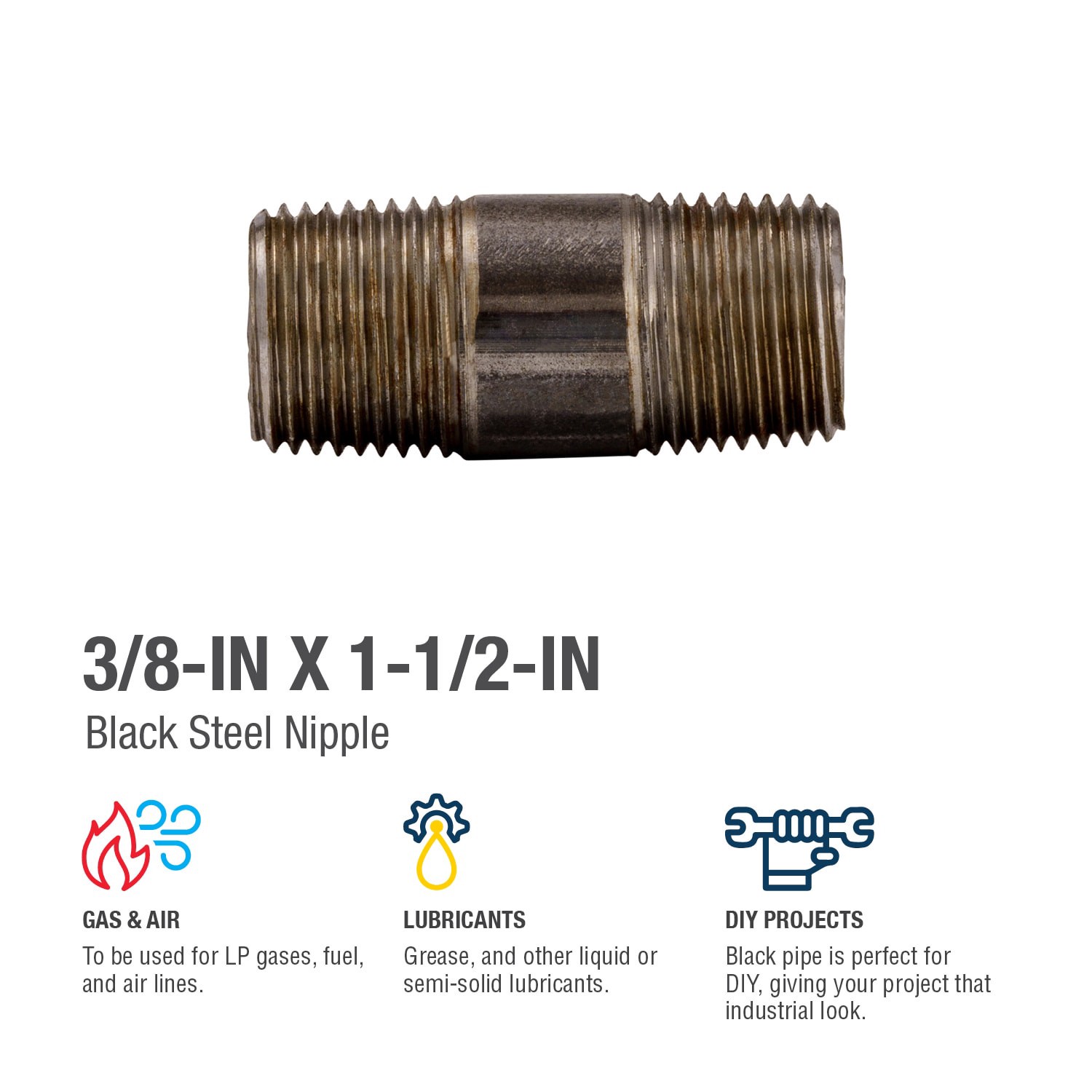 slide 4 of 6, RELIABILT 3/8-in x 1-1/2-in Black Nipple, 1 ct