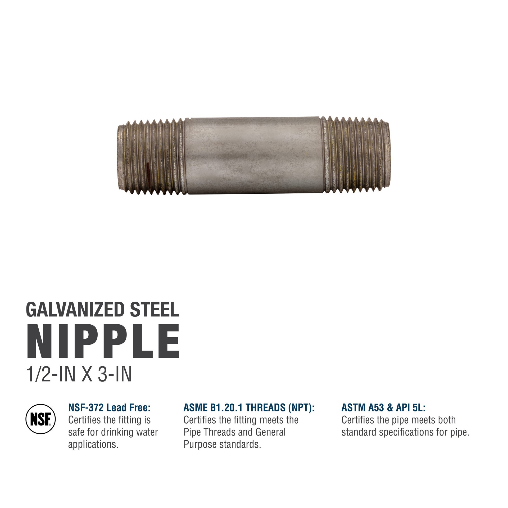 slide 5 of 6, RELIABILT 1/2-in x 3-in Galvanized Nipple, 1 ct