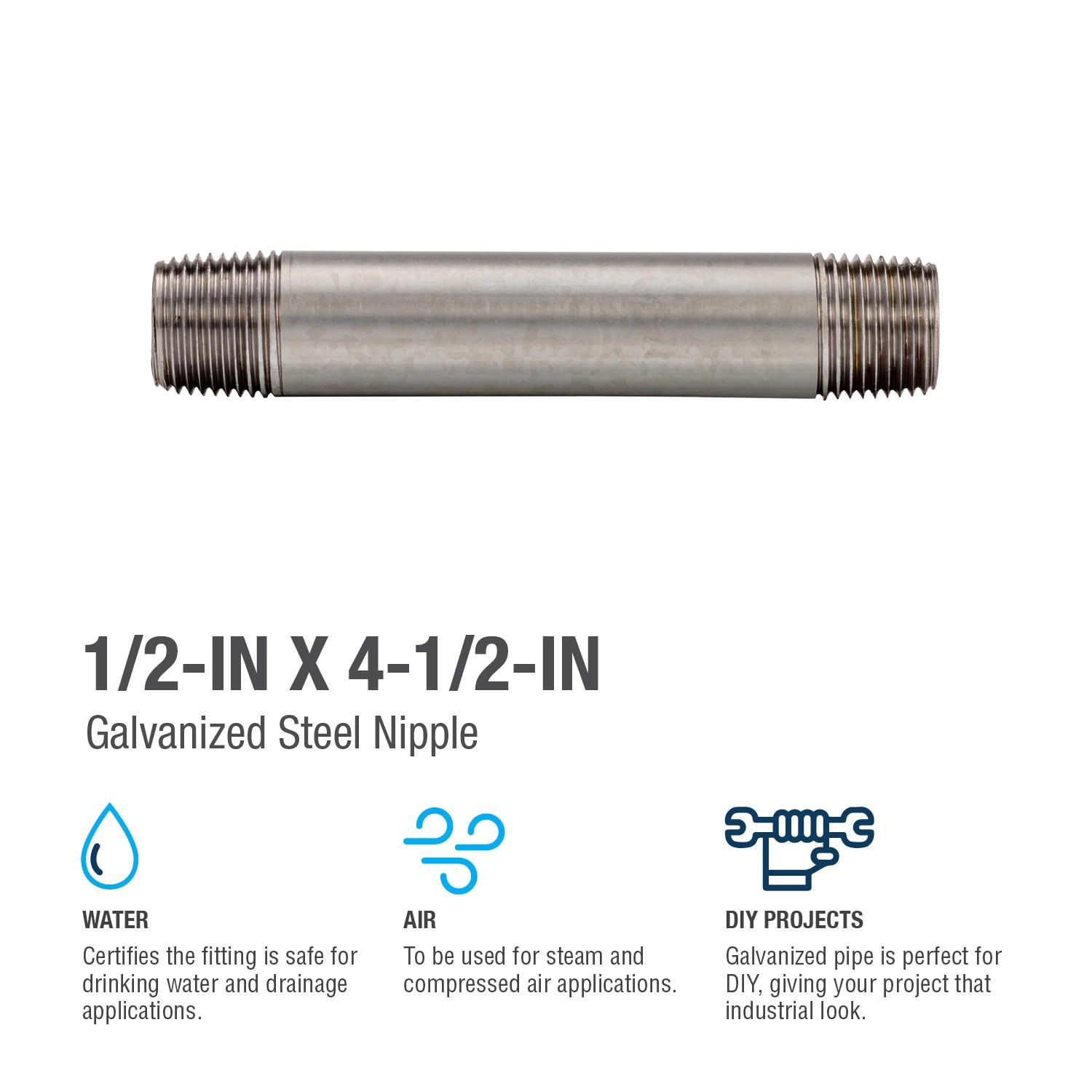 slide 4 of 6, RELIABILT 1/2-in x 4-1/2-in Galvanized Nipple, 1 ct