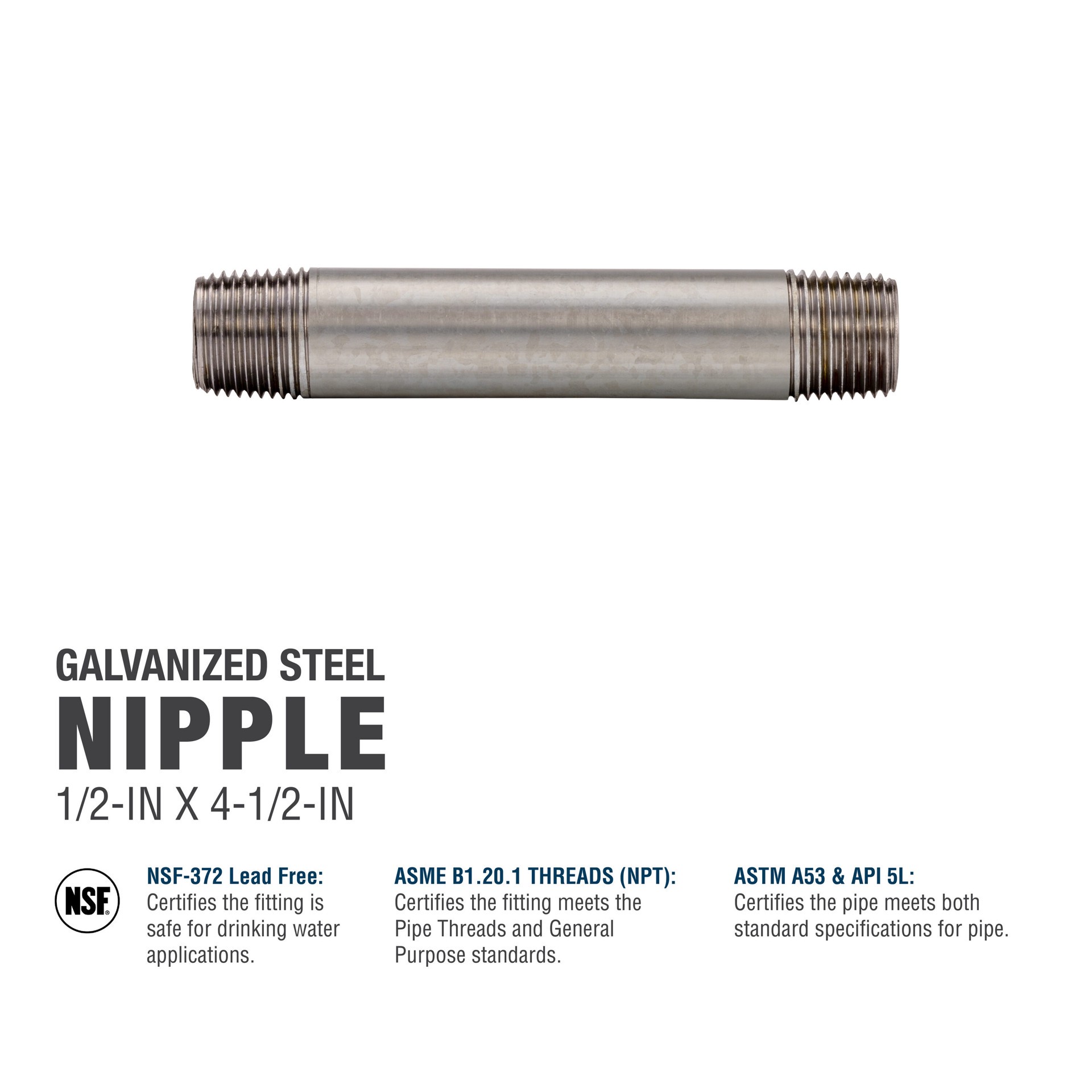 slide 5 of 6, RELIABILT 1/2-in x 4-1/2-in Galvanized Nipple, 1 ct