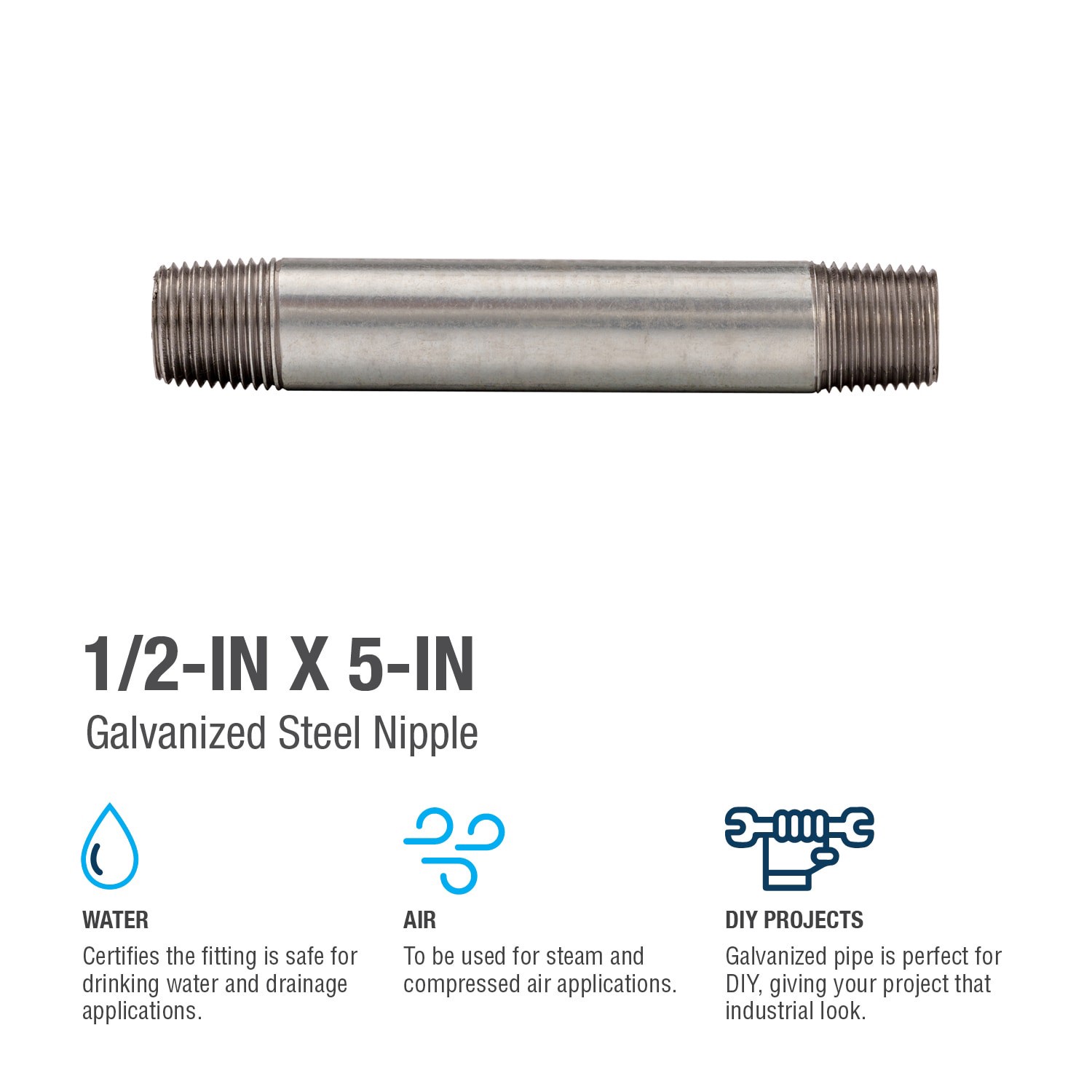 slide 4 of 6, RELIABILT 1/2-in x 5-in Galvanized Nipple, 1 ct
