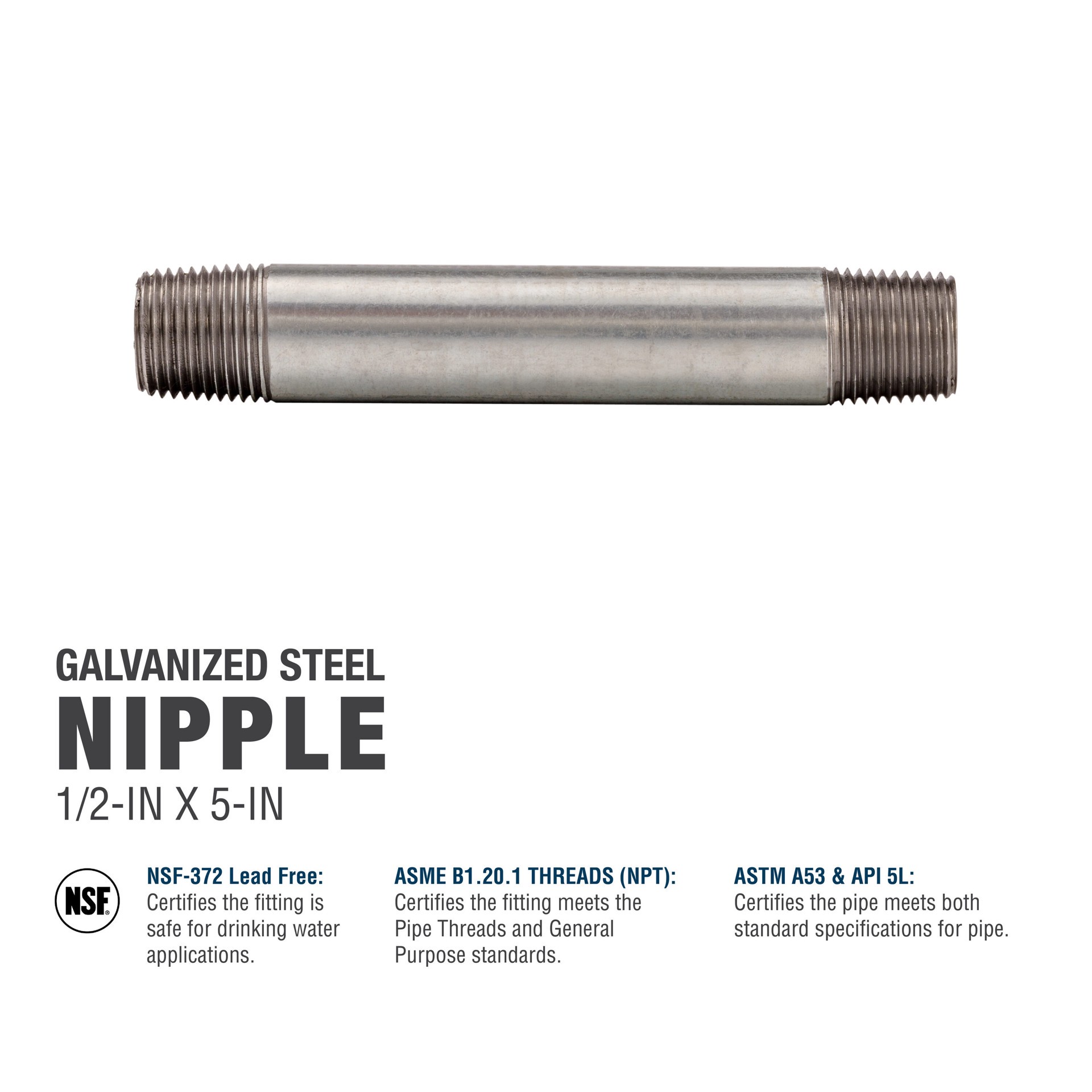 slide 5 of 6, RELIABILT 1/2-in x 5-in Galvanized Nipple, 1 ct