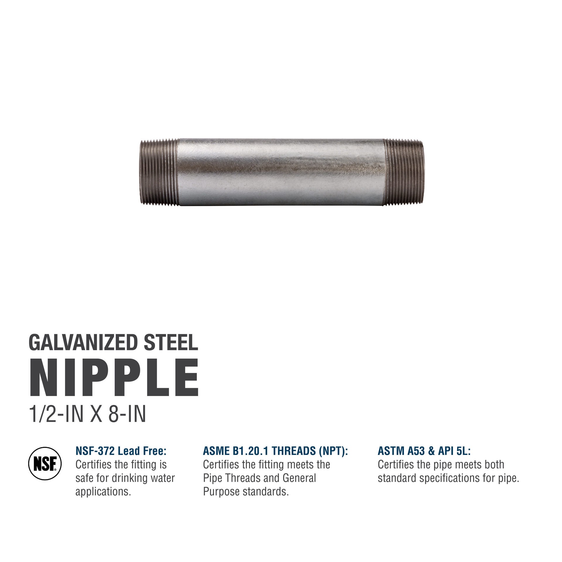 slide 5 of 6, RELIABILT 1/2-in x 8-in Galvanized Nipple, 1 ct